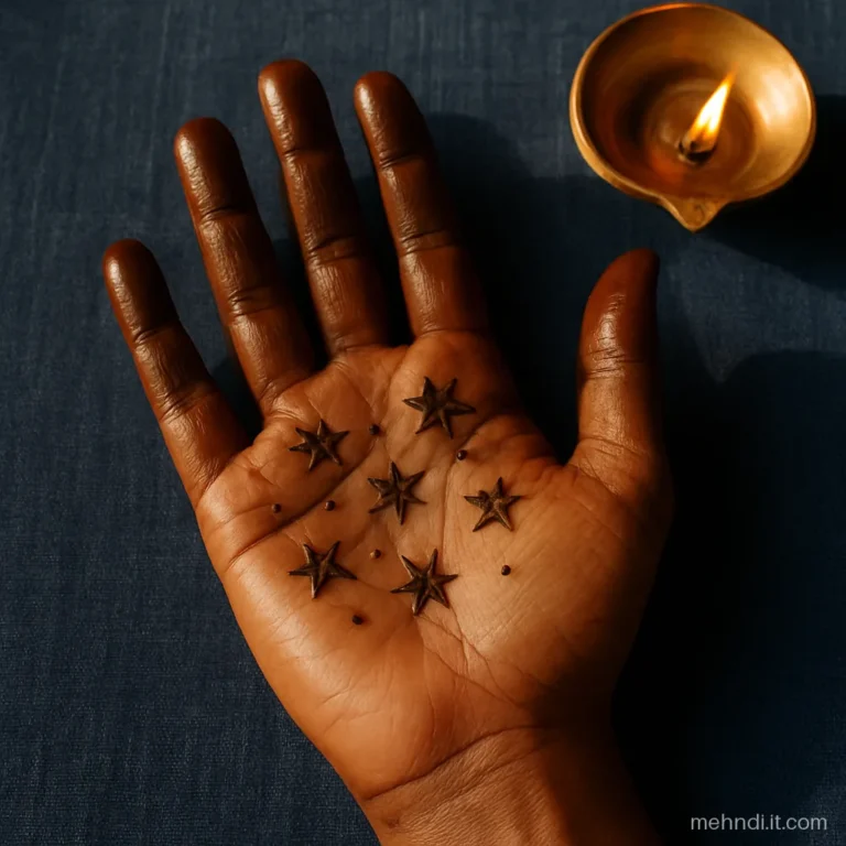 Fingertips filled solid with small stars sprinkled over the palm