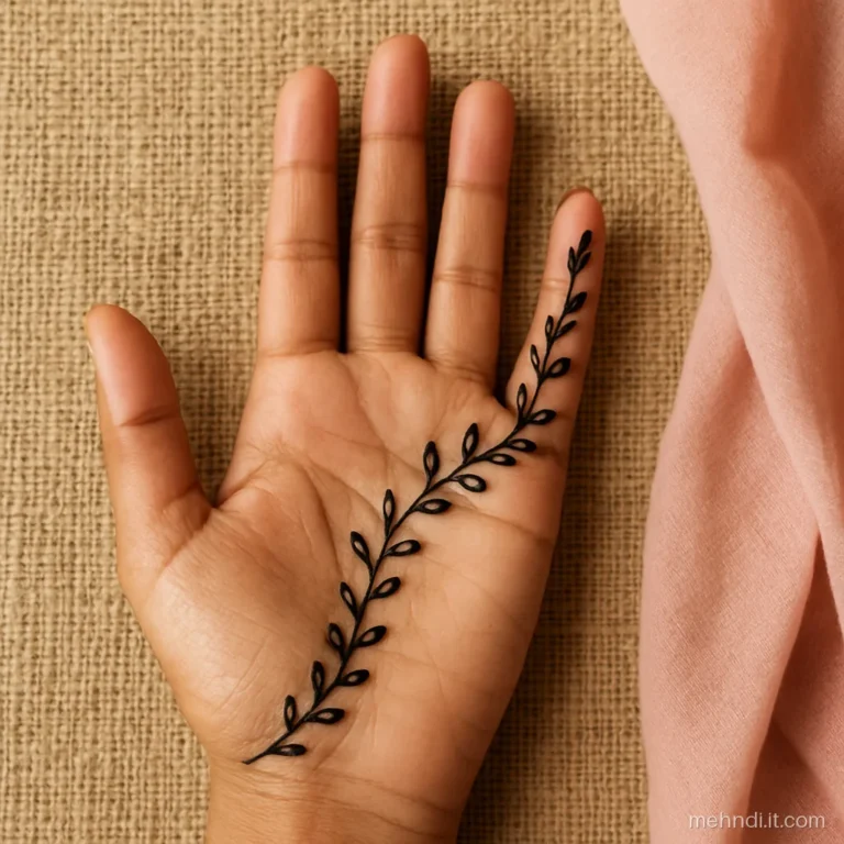 Delicate bel creeper running diagonally from wrist across palm to the index finger