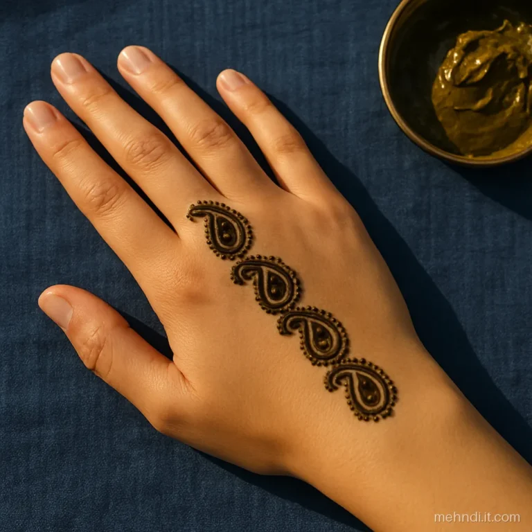 Palm with a diagonal chain of small kairi paisleys from wrist to middle finger