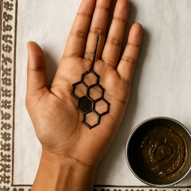 Palm with a small honeycomb cluster of hexagons, some filled and some hollow