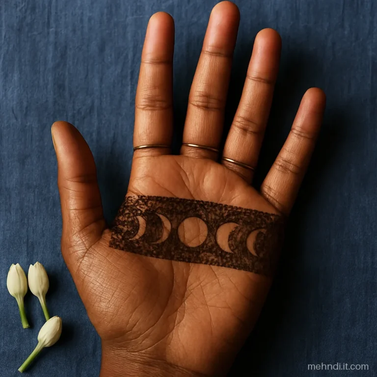 Palm with a horizontal filled band where moon phases appear as bare skin circles