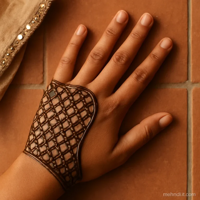 Half of the palm filled with a fine jaal net and the other half left bare