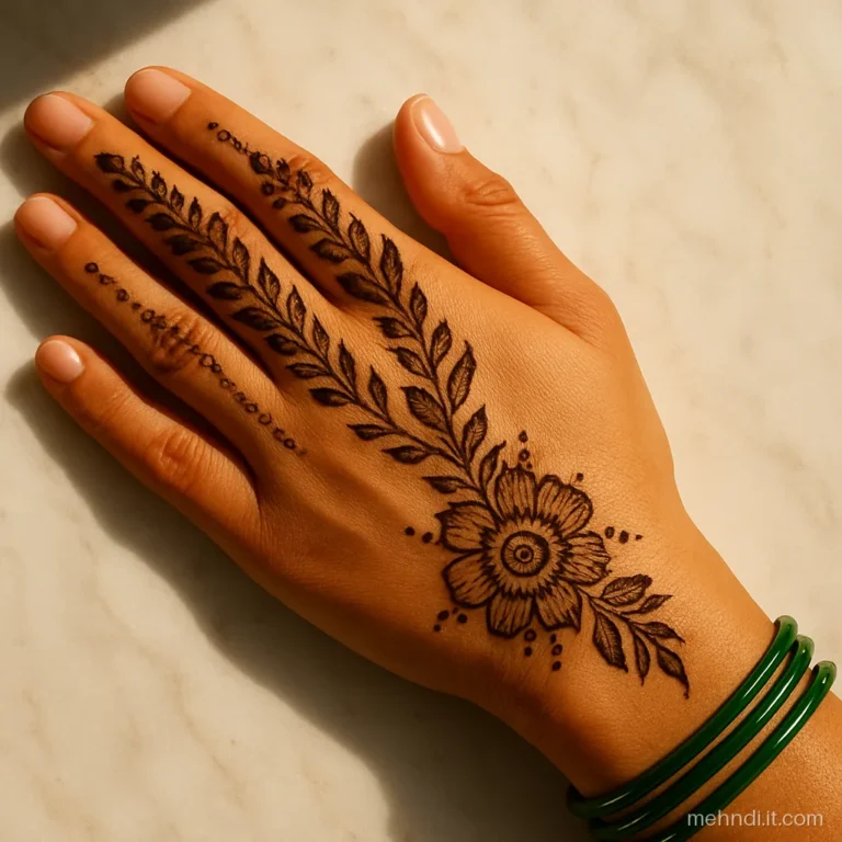 Alternate fingers patterned and plain on the back of a woman's hand