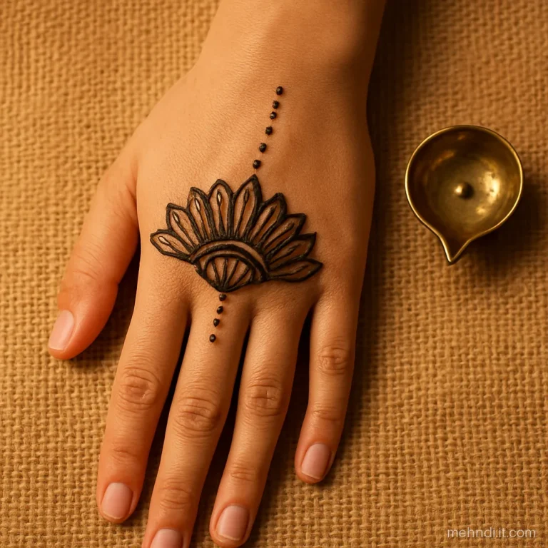 Half circle fan of shaded petals at the wrist with a dot trail