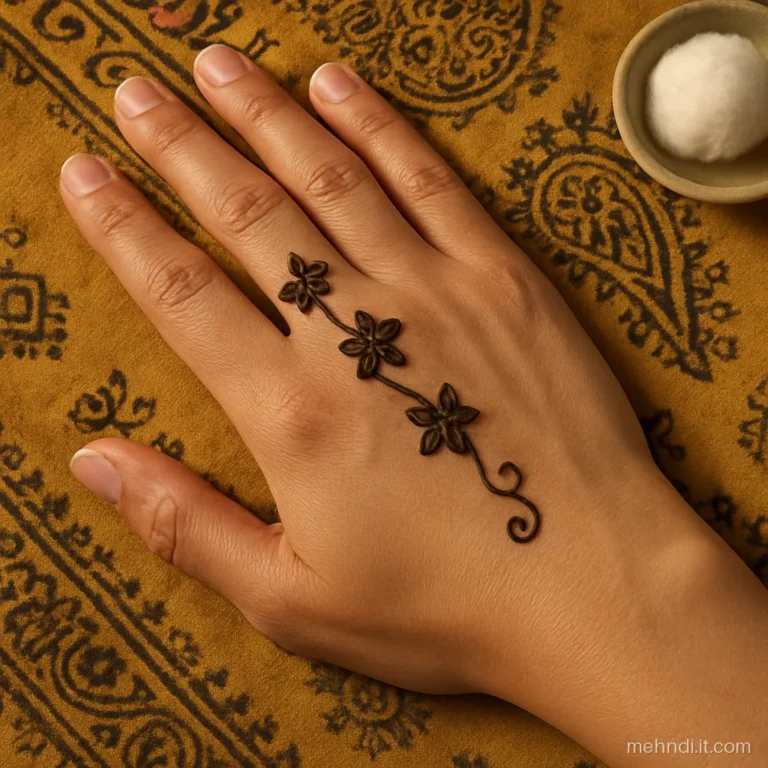 Three small flowers with bare skin gaps along a diagonal on a back hand