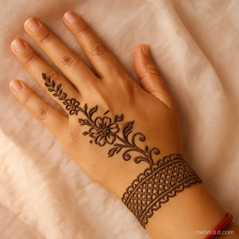 Diagonal flower trail ending in a broad diamond filled wrist band