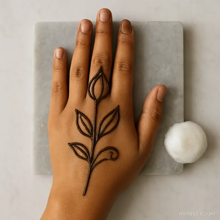 Tall tulip stem design with bold outline on the palm of a hand
