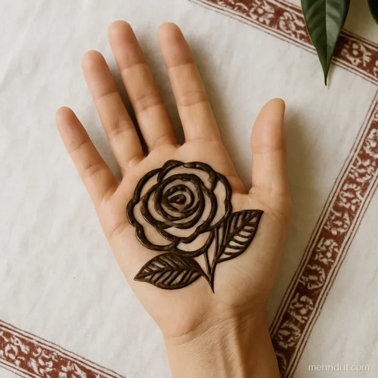 Single giant outlined rose with thick border on the centre of palm