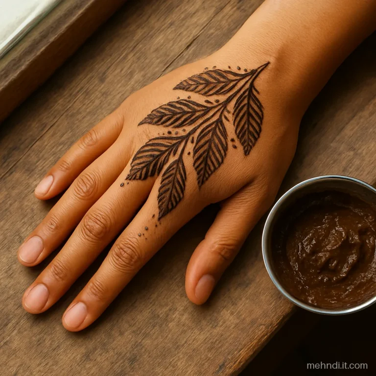 Arabic palm design with long feather-shaded leaves falling diagonally