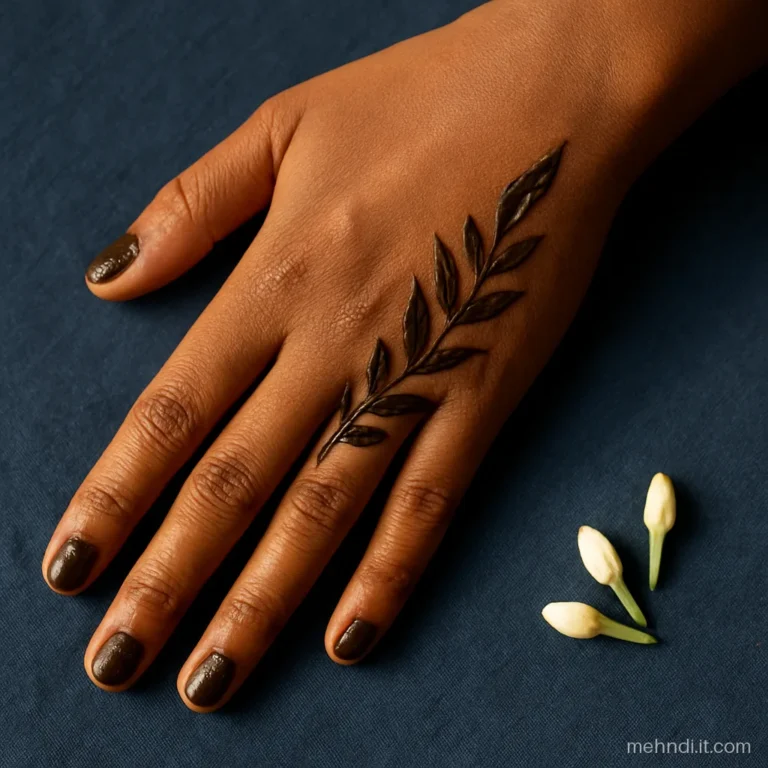 Palm with a single Arabic leaf trail running from index finger to wrist