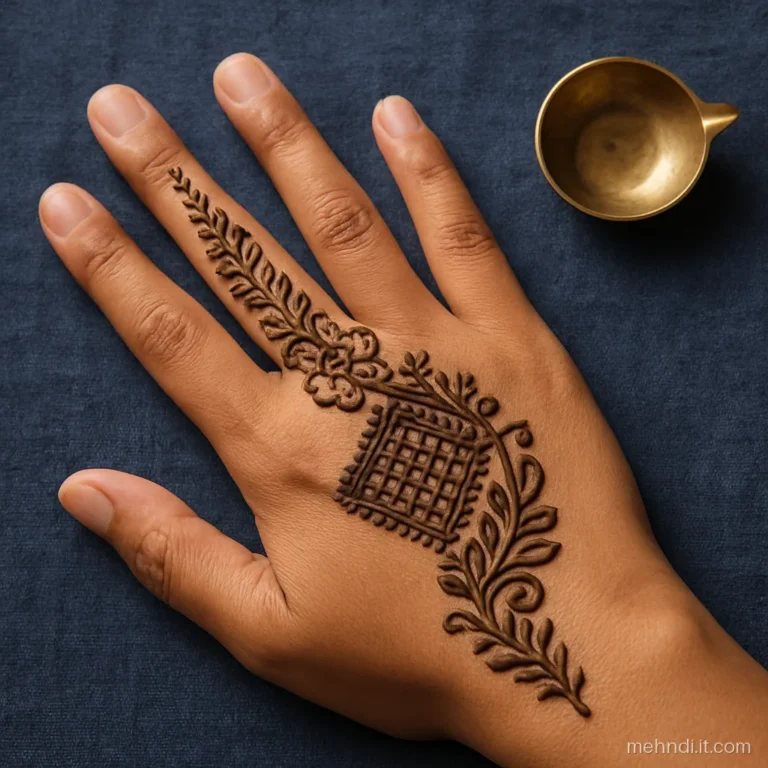 Arabic trail on palm with a small Indian jaal window in centre