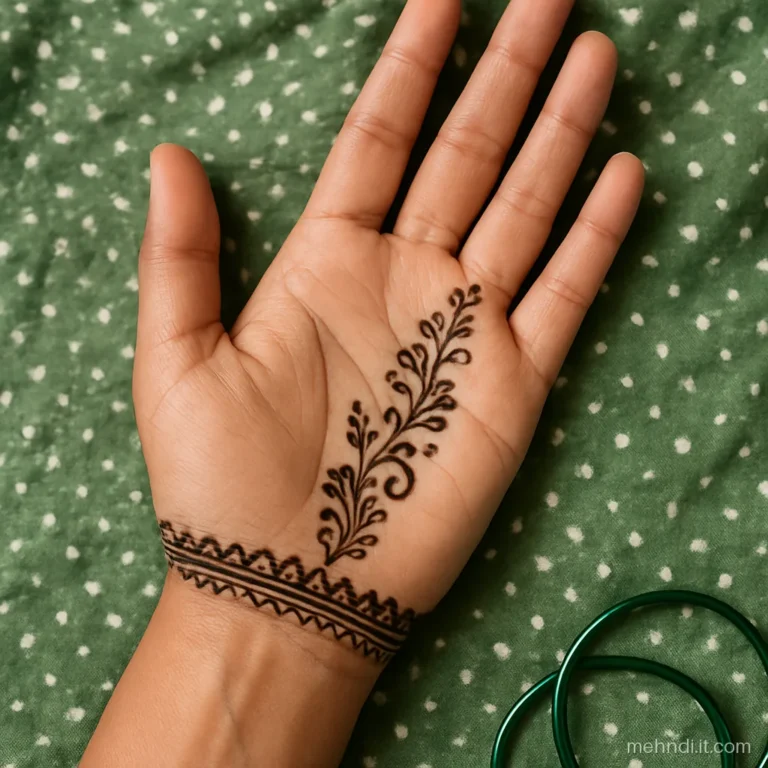 Arabic palm design ending in a broad Indian kangan band at wrist