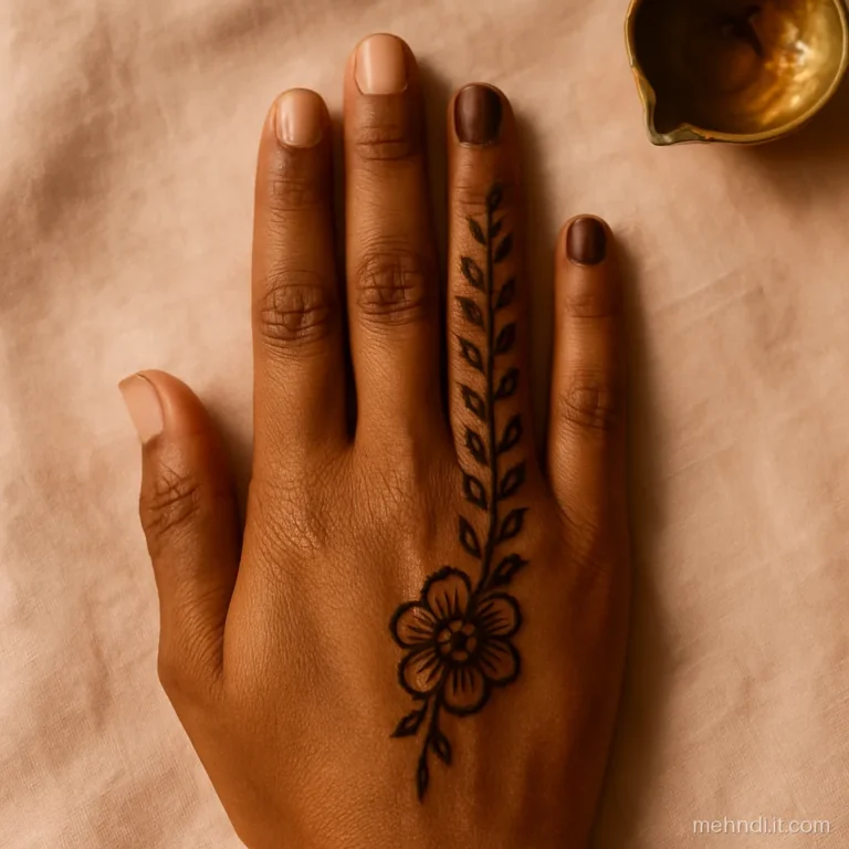 Arabic design focused on the ring finger with a matching palm flower