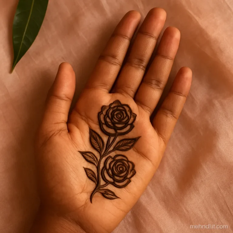 Two shaded rose buds with thick double outline on an open palm