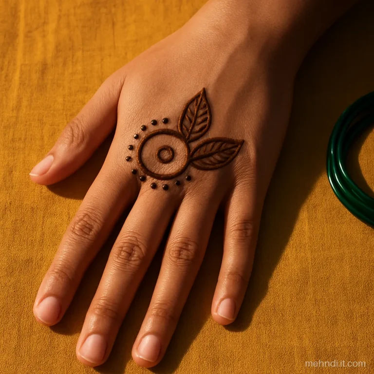 Palm with central gol tikki and two big shaded leaves pointing to fingers