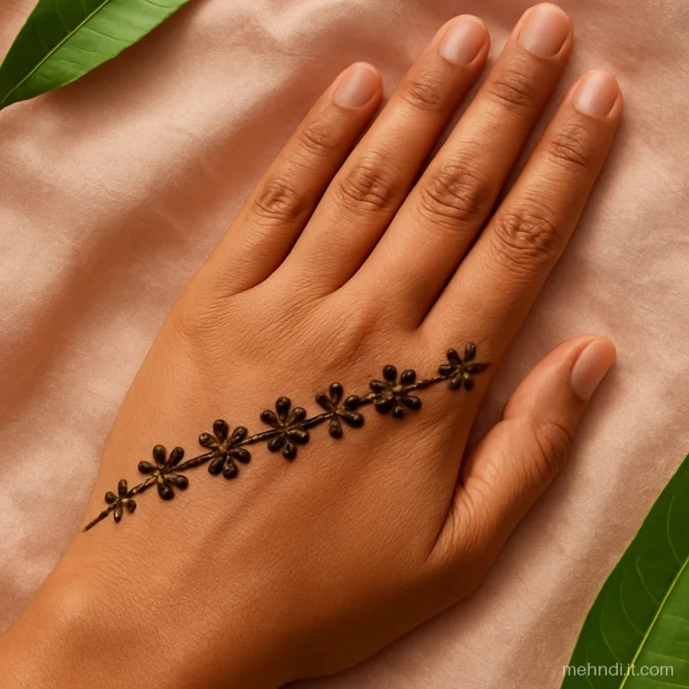 Tiny flower buds trailing across the fingers from index to little finger