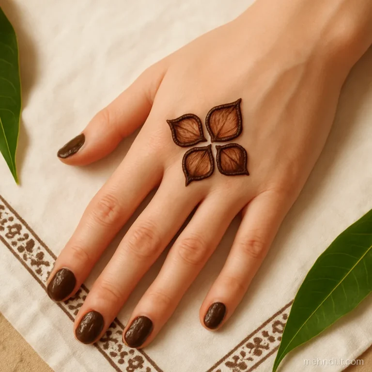 Three loose petals in a triangle in the middle of the back of the hand