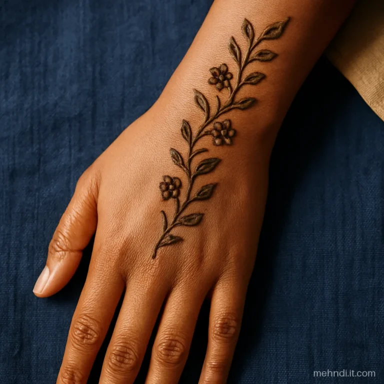 Leafy bel climbing from the wrist halfway up the back of the forearm