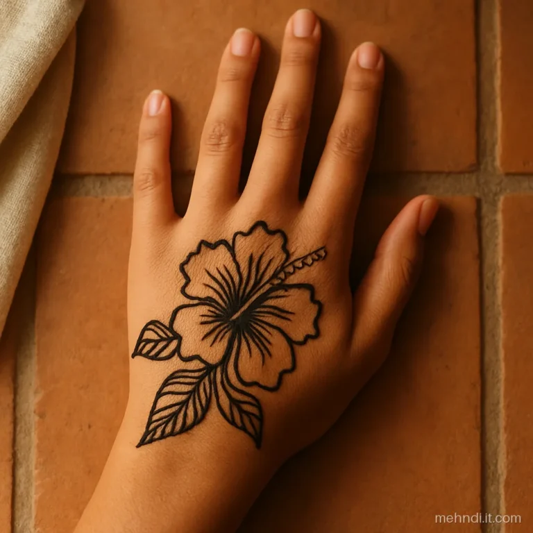 Large hibiscus flower with long stamen on the back of the wrist