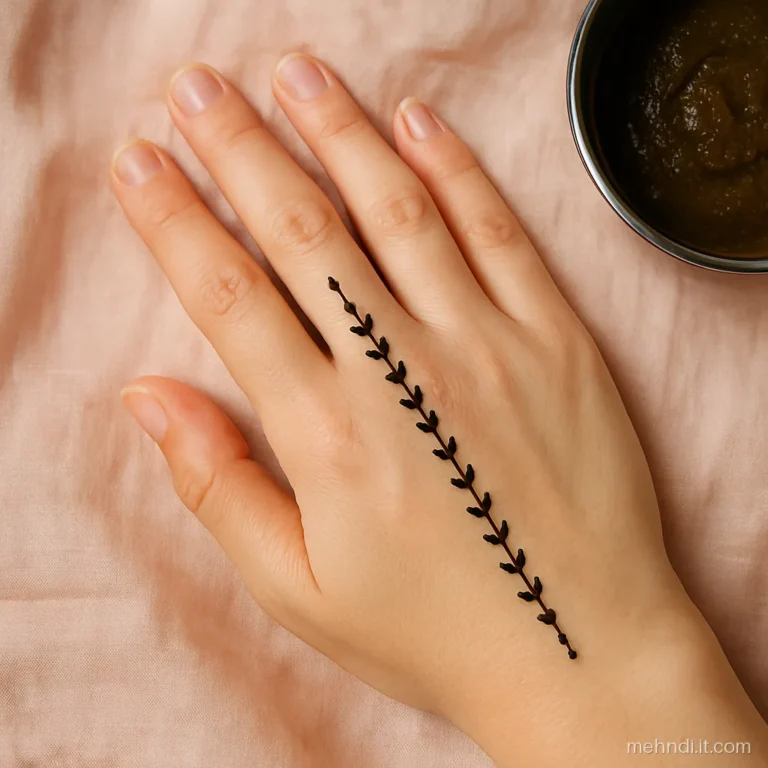 Back hand with one fine line of motifs down the middle finger to the wrist