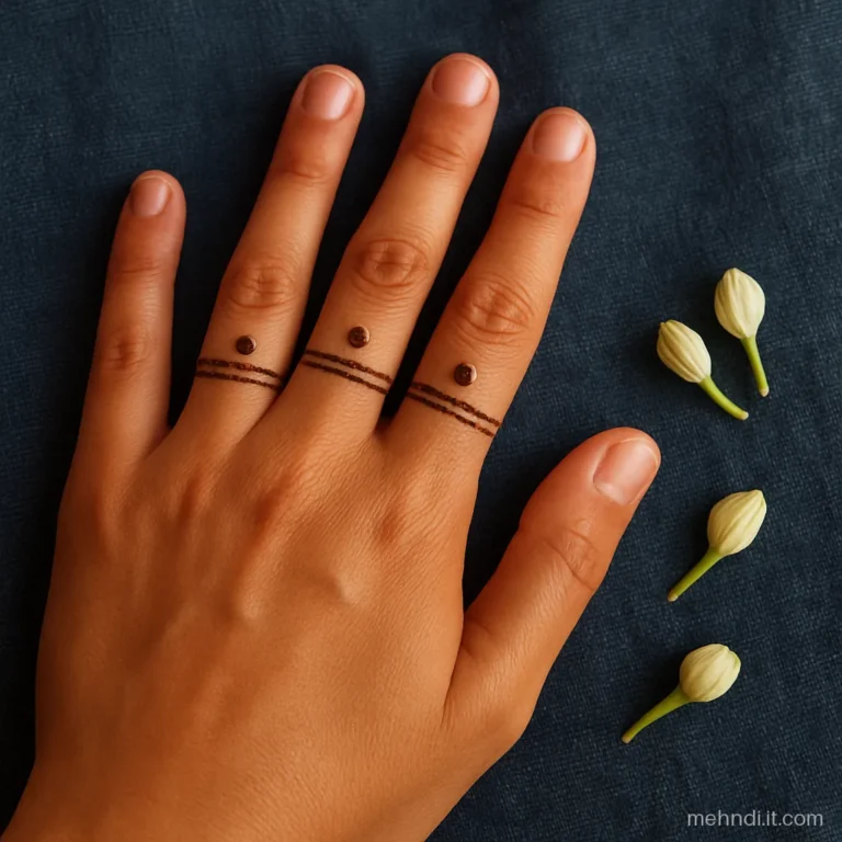 Back of hand with a tiny tikki on each finger between the joints
