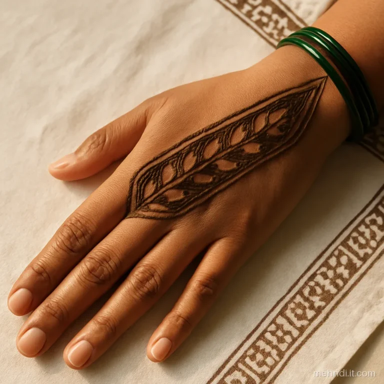 Diagonal band filled solid with leaf shapes left as bare skin