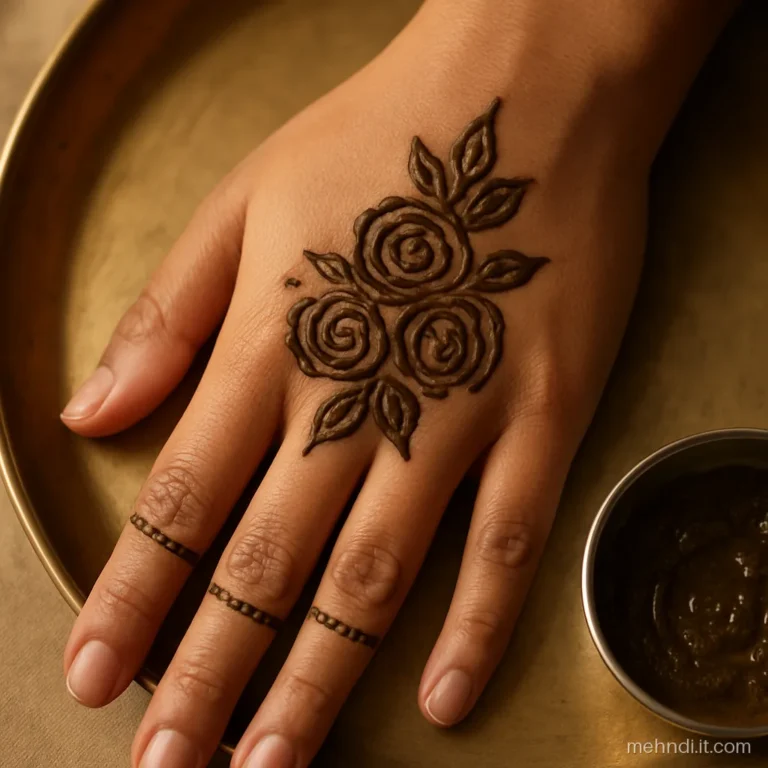 Three spiral roses grouped in the middle of the back of the hand