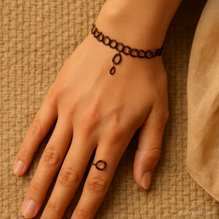 Back of the wrist with a chain of small loops and a hanging dot