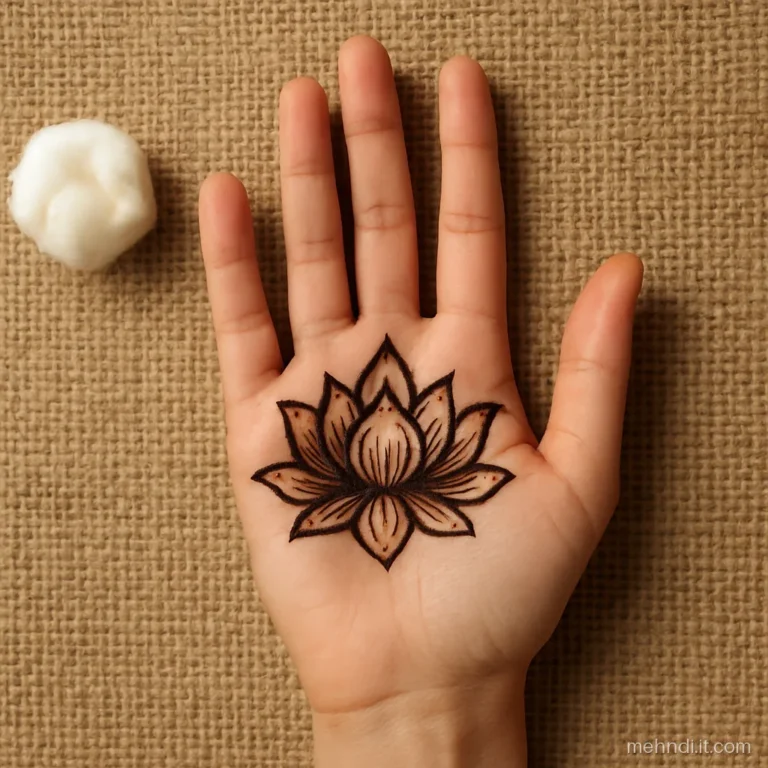 Clean palm with a single kamal flower and finely capped fingers