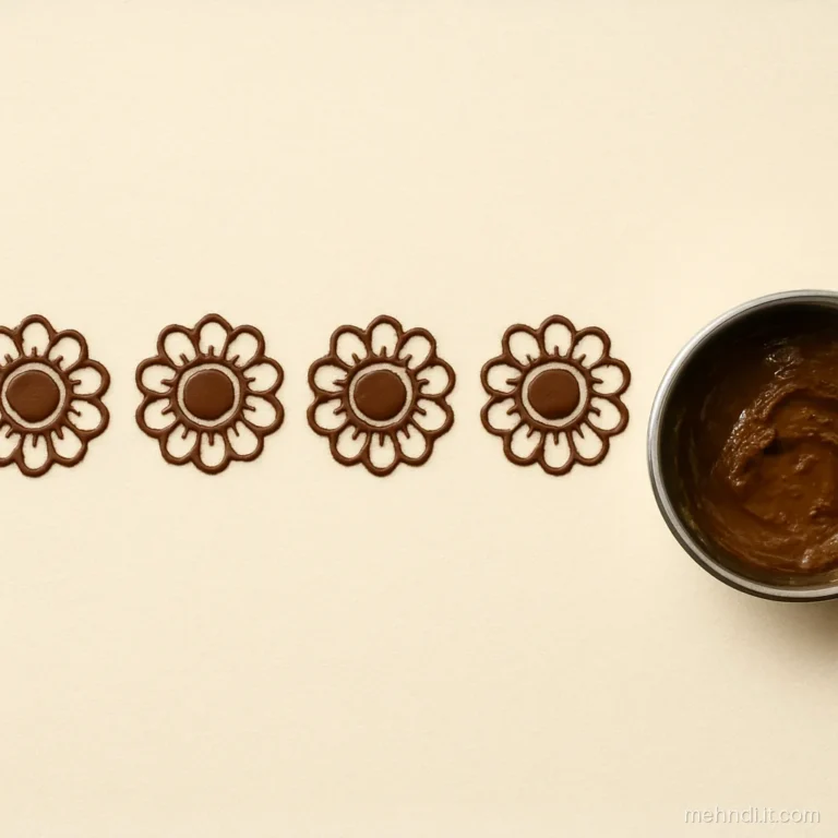 Practice paper with five copies of a simple gol tikki made of a circle and petals