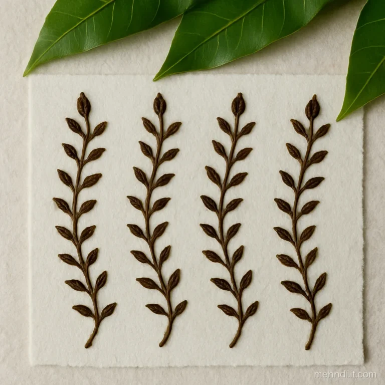 Paper with a short henna vine line and pairs of leaves on both sides