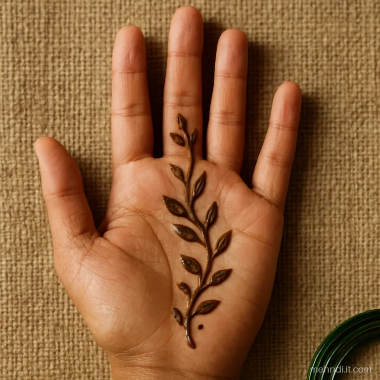 Front hand with a simple leaf vine curving from wrist to index finger