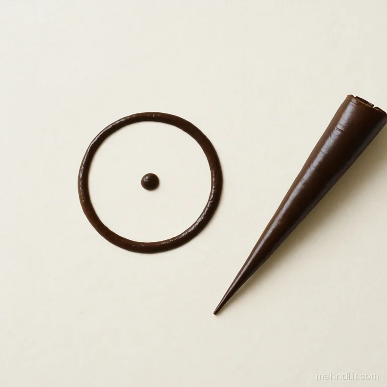 Practice sheet with a single henna circle and dot, the first stage of a design
