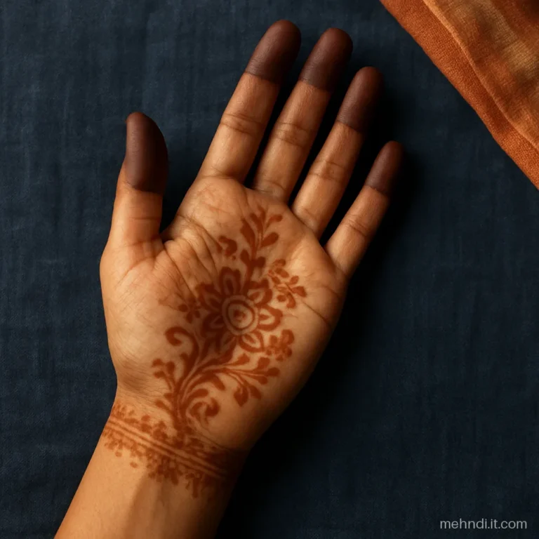 Palm stain where fingertips are deep brown and the wrist area is lighter orange