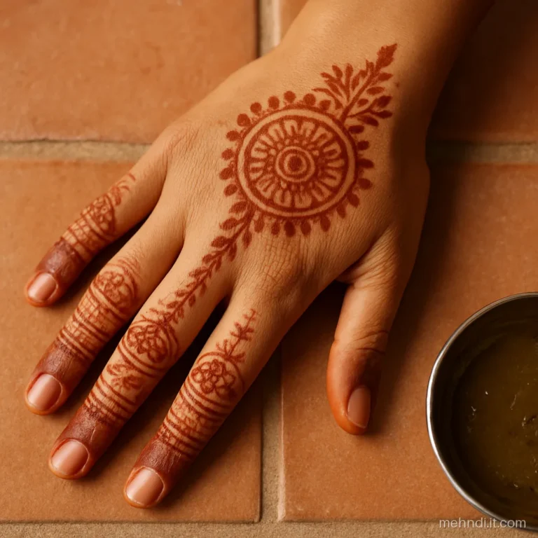 Palm showing a reddish brown henna stain about half a day after scraping
