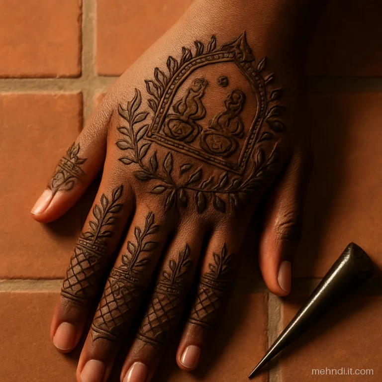 Full back hand with sanai players, a decorated arch and leaf filling to the knuckles