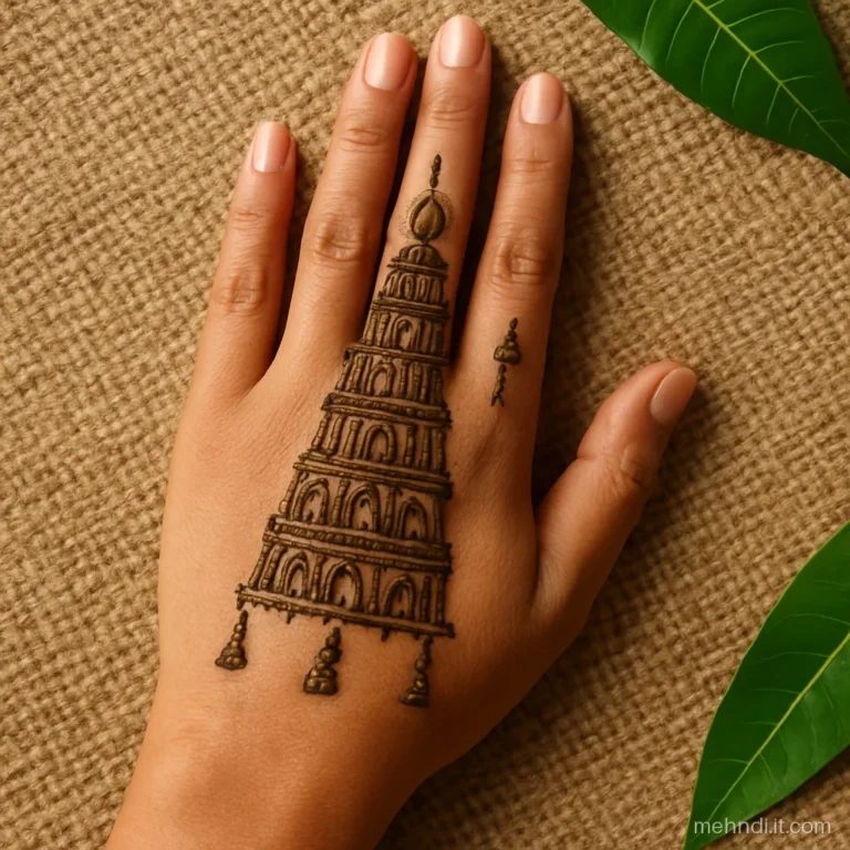 Back of the hand with a stepped temple tower rising from the wrist to the middle knuckle