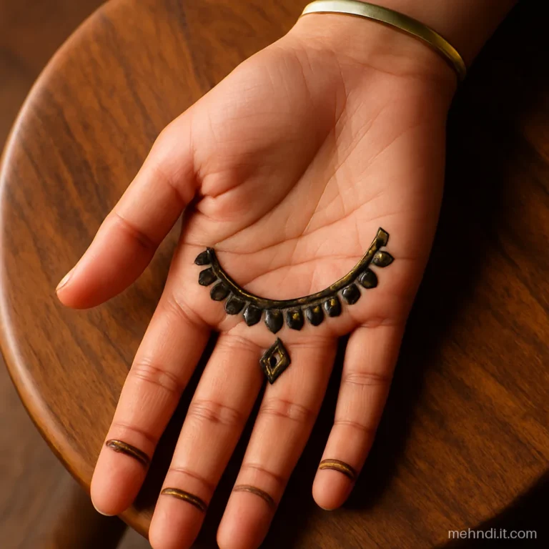 Bridal palm with a curved mala of small mango shapes across the palm like jewellery