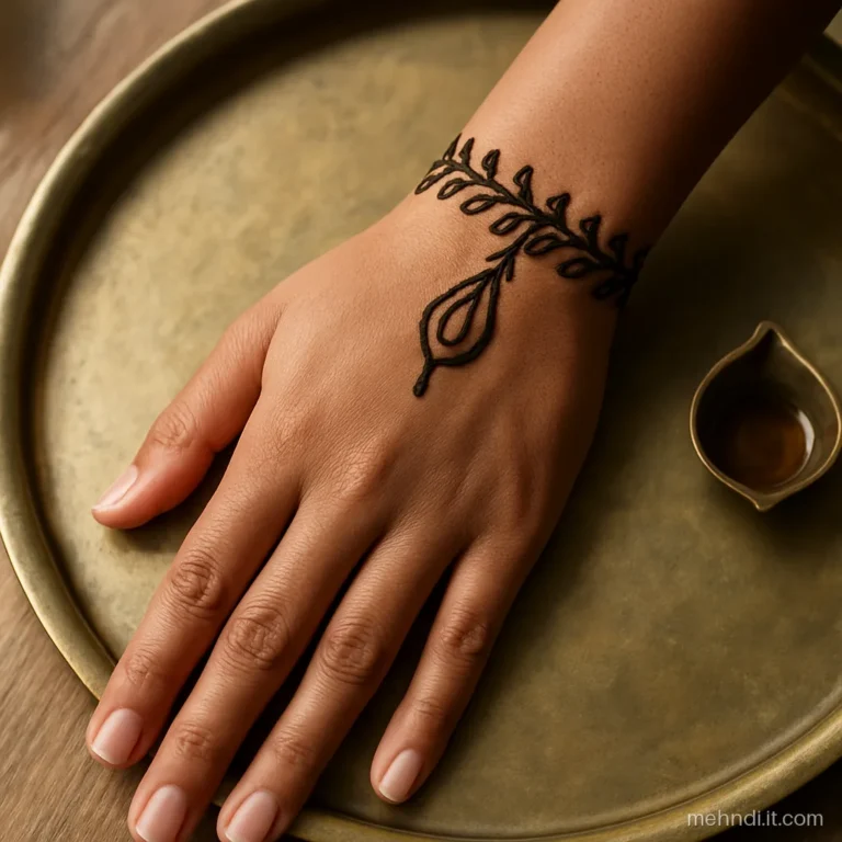 Bel bracelet at the wrist with a small drop toward knuckles