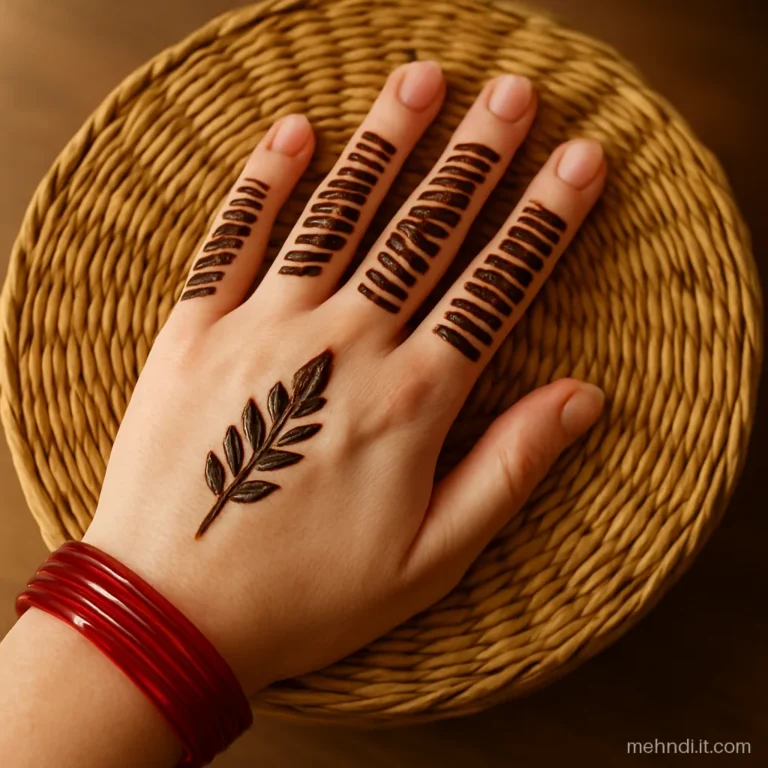 Fingers filled with diagonal stripes like sleeves on back of hand