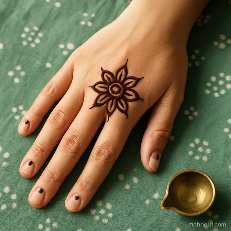 Back of hand with one gol tikki star and dotted finger caps