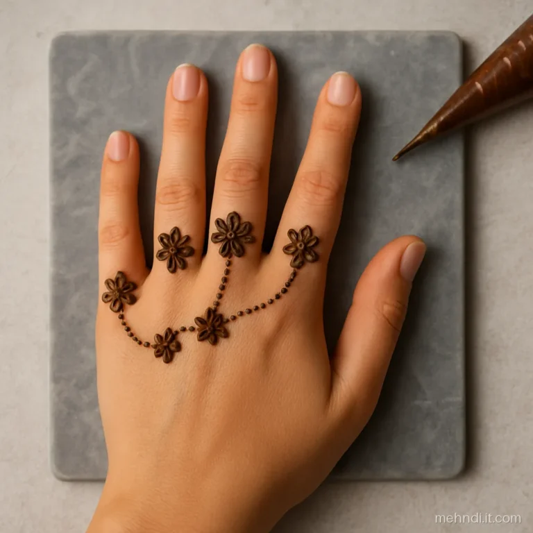 Small flowers on each knuckle joined by a thin chain line