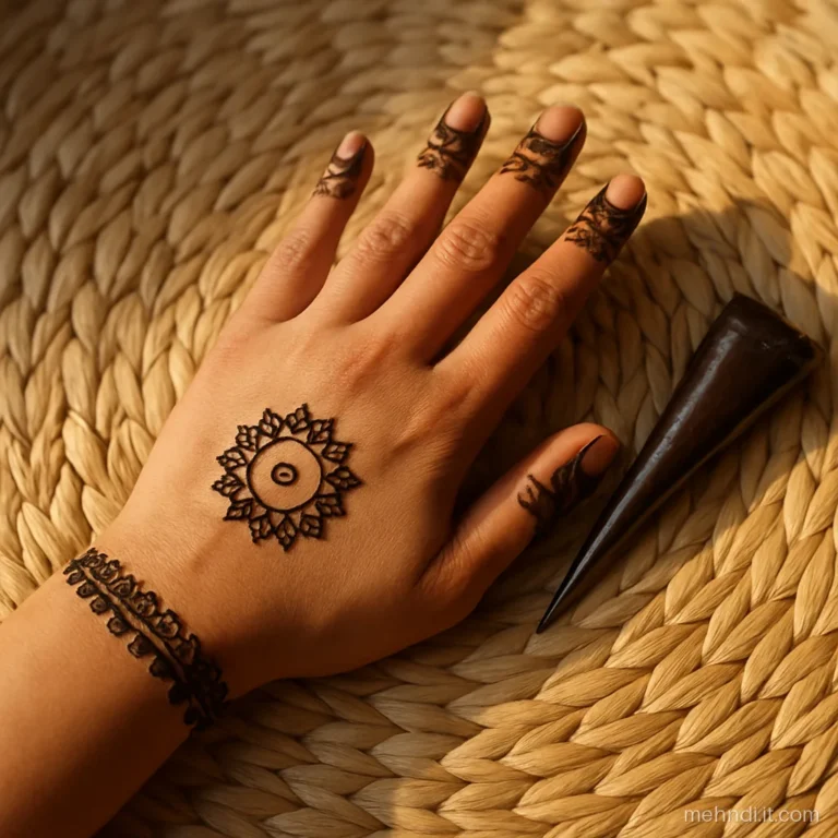 Lace cuff at the wrist with gol tikki in the centre of hand