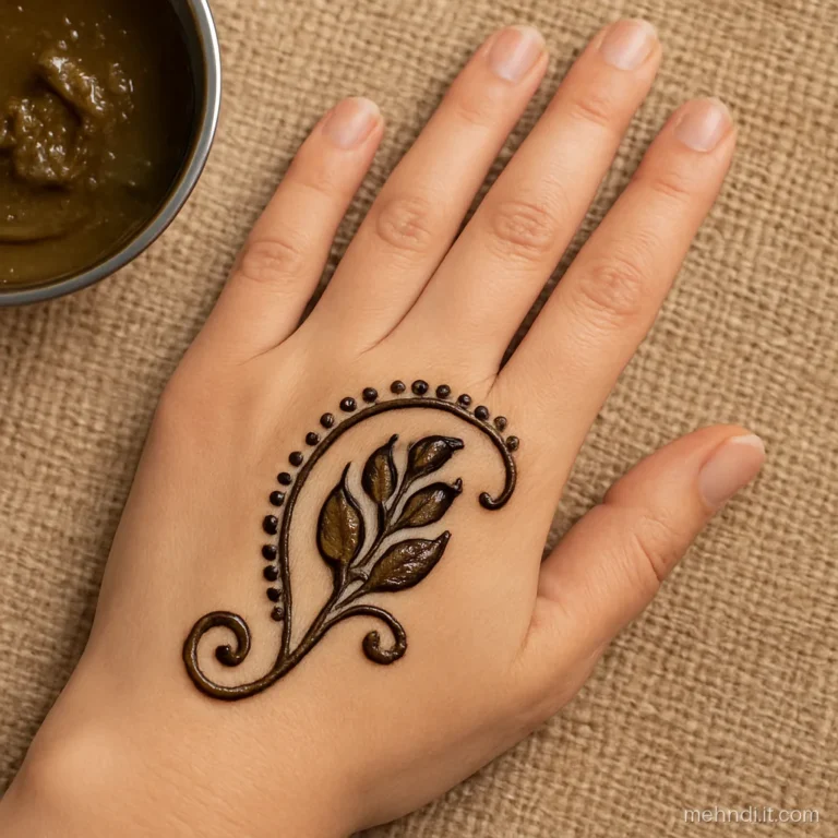 Arabic paisley on the thumb side corner of the back hand