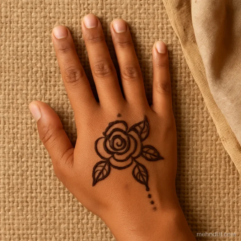 Simple rose swirl in centre of the back hand with leaves