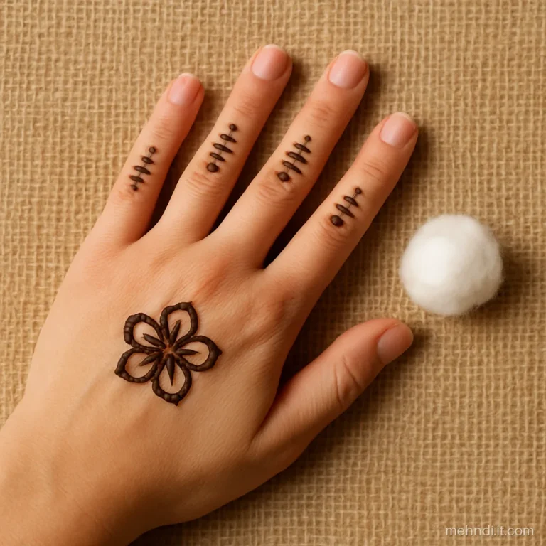 Fingers with three dot ladders and a small flower near knuckle