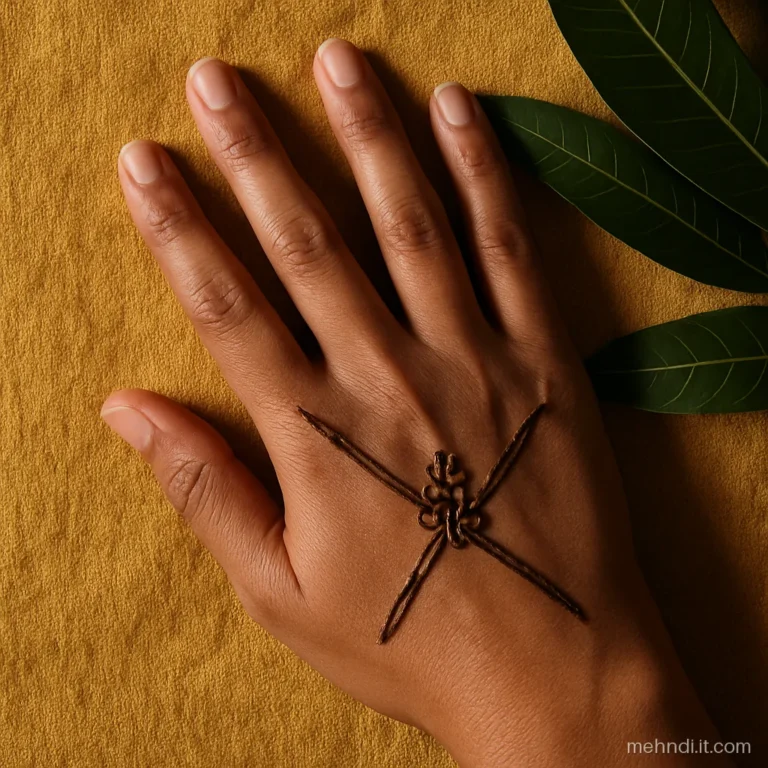 Two thin Arabic trails crossing in the middle of back hand