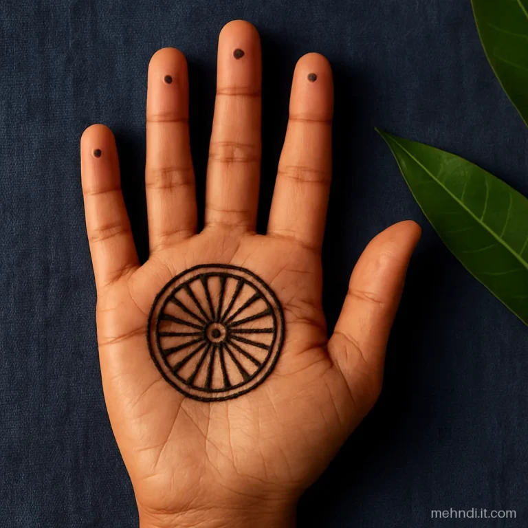 Traced bangle ring in the palm filled with thin spokes like a wheel