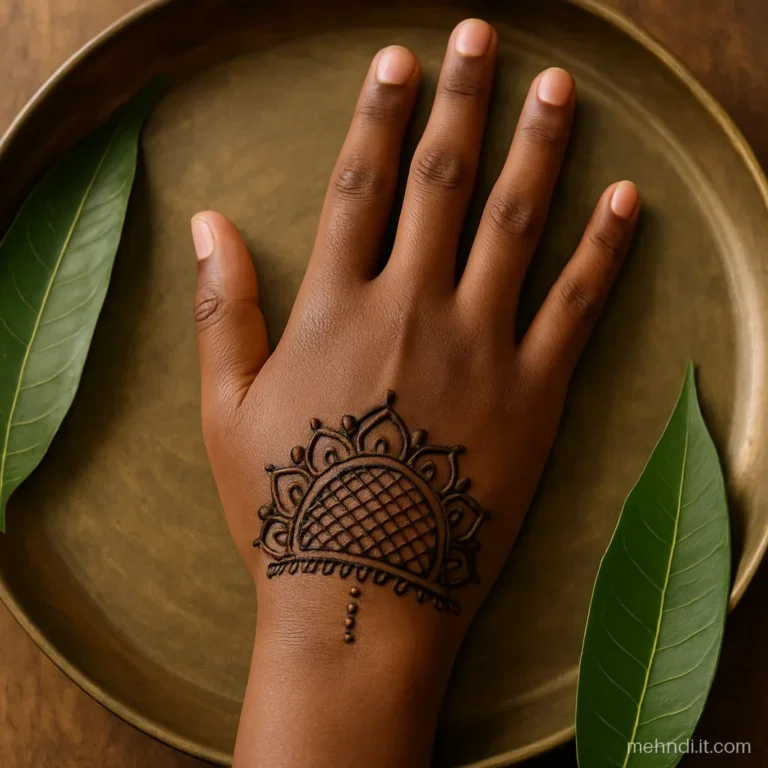 Half circle of crosshatch mesh at the wrist with petals around it