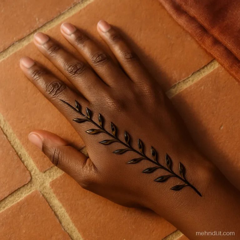 Diagonal chain of small leaves from wrist corner to index finger tip